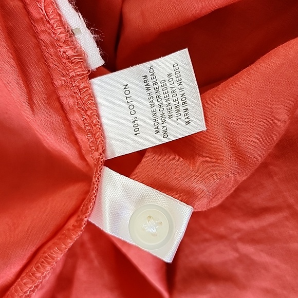 LOFT coral v neck button up tunic top tab sleeves 2 patch pockets Size Large - Picture 6 of 6